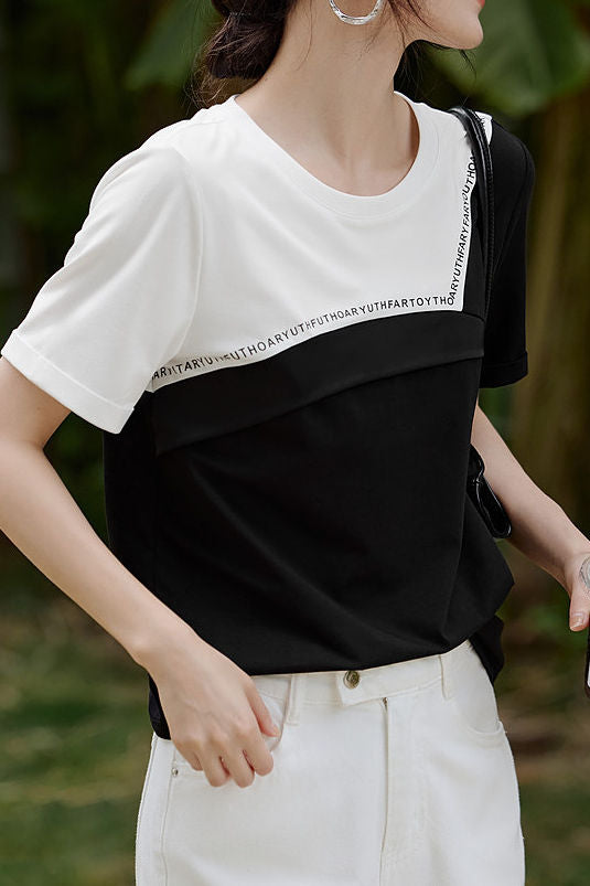 Color Block Patchwork Round Neck T-Shirt - liwisi
