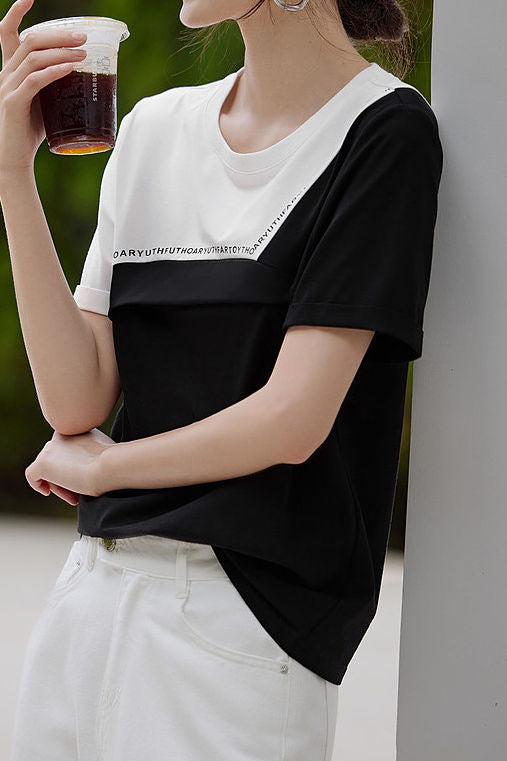 Color Block Patchwork Round Neck T-Shirt - liwisi
