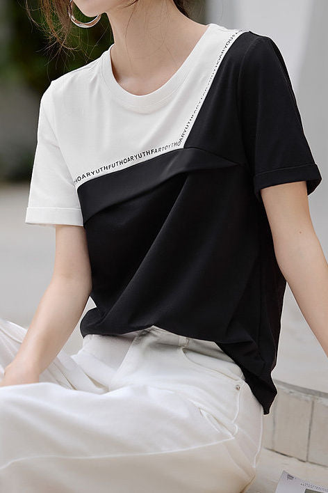 Color Block Patchwork Round Neck T-Shirt - liwisi