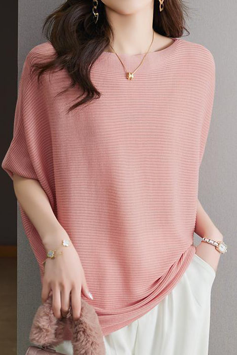 Off-Shoulder Short Sleeve Knit T-Shirt - liwisi