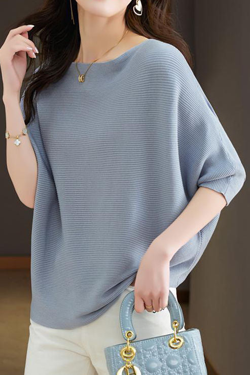 Off-Shoulder Short Sleeve Knit T-Shirt - liwisi