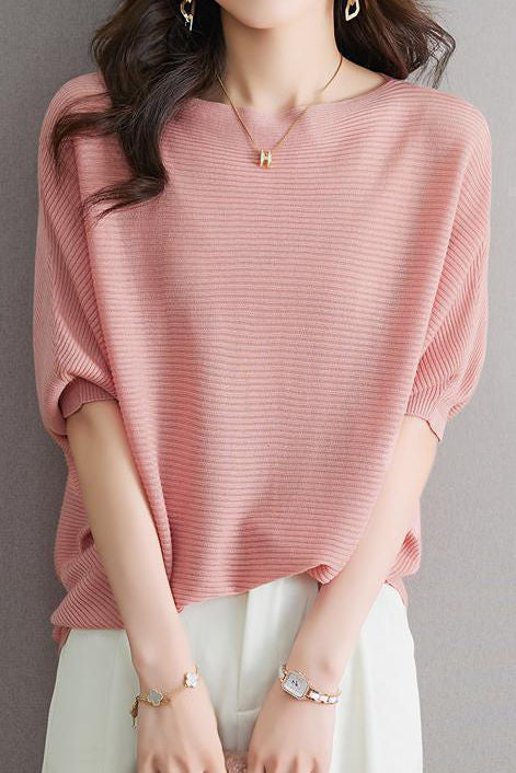Off-Shoulder Short Sleeve Knit T-Shirt - liwisi