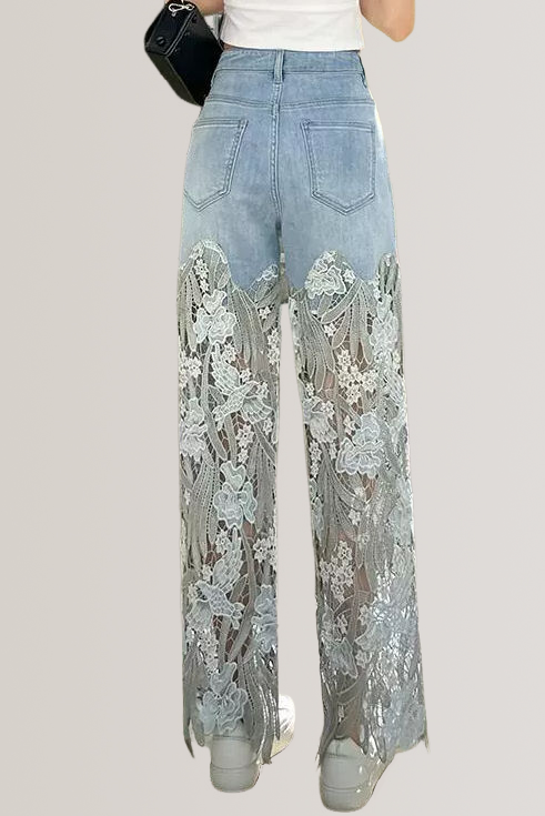 Design Lace Splicing Long Pants - liwisi