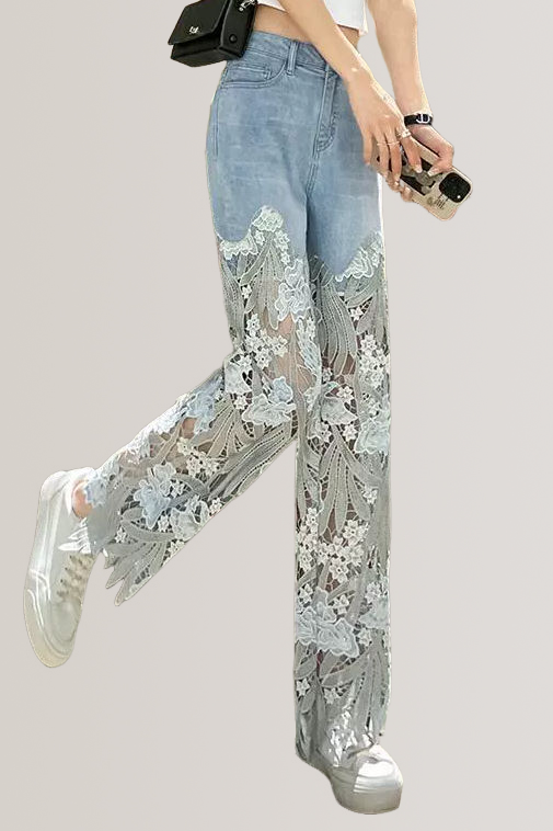 Design Lace Splicing Long Pants - liwisi