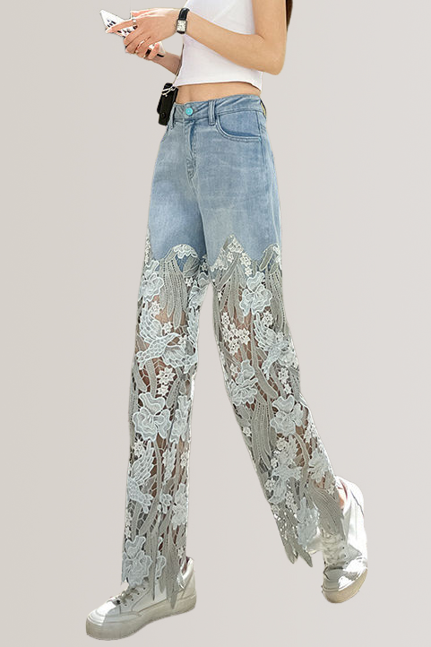 Design Lace Splicing Long Pants - liwisi