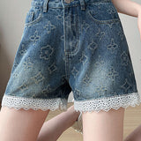 Lace Splicing Jacquard Shorts - liwisi