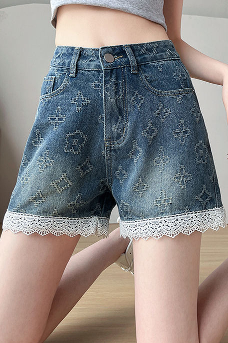Lace Splicing Jacquard Shorts - liwisi