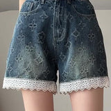 Lace Splicing Jacquard Shorts - liwisi