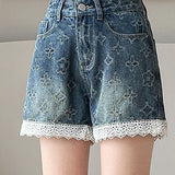 Lace Splicing Jacquard Shorts - liwisi