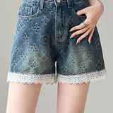 Lace Splicing Jacquard Shorts - liwisi
