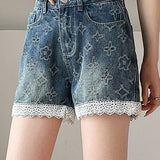 Lace Splicing Jacquard Shorts - liwisi