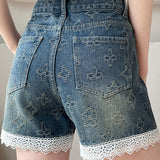 Lace Splicing Jacquard Shorts - liwisi