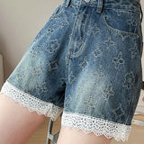 Lace Splicing Jacquard Shorts - liwisi