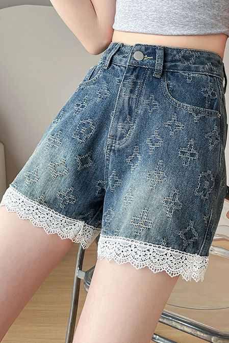 Lace Splicing Jacquard Shorts - liwisi
