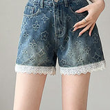 Lace Splicing Jacquard Shorts - liwisi