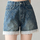 Lace Splicing Jacquard Shorts - liwisi
