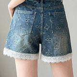 Lace Splicing Jacquard Shorts - liwisi