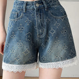 Lace Splicing Jacquard Shorts - liwisi
