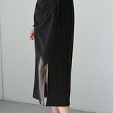 Irregular Pleated Front Split Straight Skirt - liwisi
