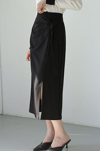 Irregular Pleated Front Split Straight Skirt - liwisi