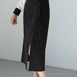 Irregular Pleated Front Split Straight Skirt - liwisi