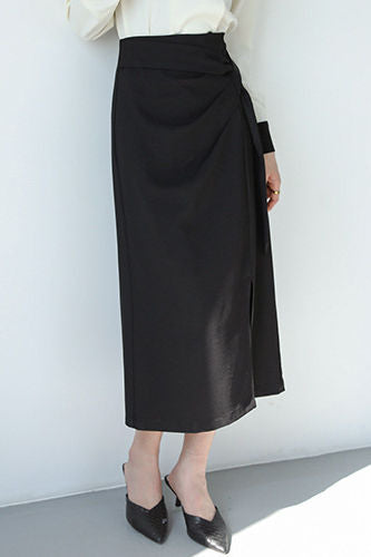 Irregular Pleated Front Split Straight Skirt - liwisi