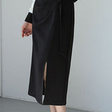 Irregular Pleated Front Split Straight Skirt - liwisi