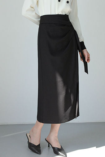 Irregular Pleated Front Split Straight Skirt - liwisi