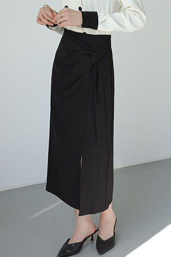 Irregular Pleated Front Split Straight Skirt - liwisi