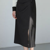 Irregular Pleated Front Split Straight Skirt - liwisi