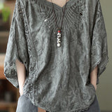 Hollow Embroidered Batwing Sleeve Top - liwisi