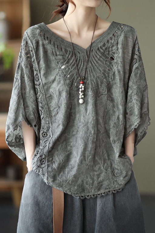 Hollow Embroidered Batwing Sleeve Top - liwisi