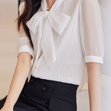 Ribbon Bow Tie Neck Shirt - liwisi