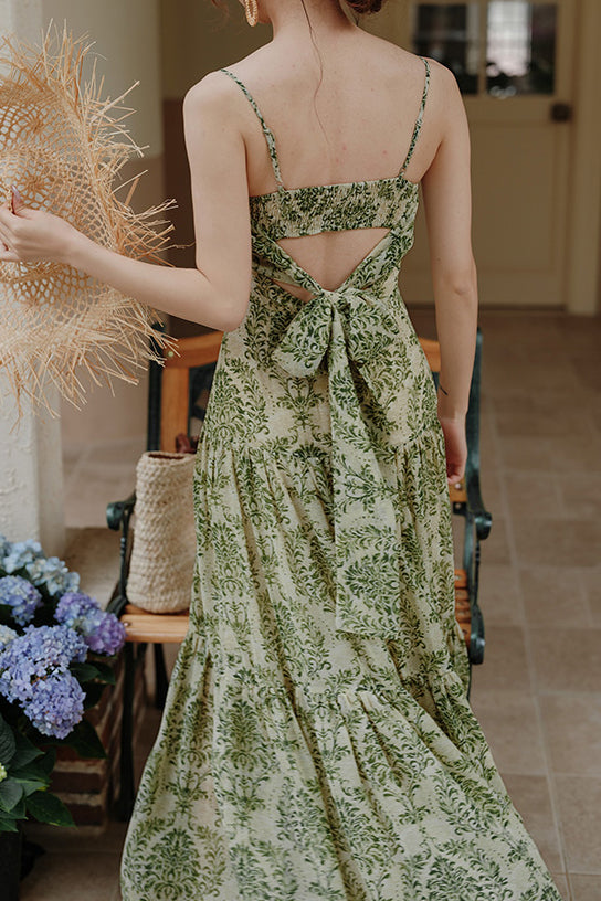 Bohemian floral camisole dress with hollow knit cardigan set - liwisi