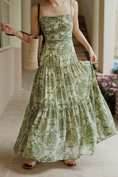 Bohemian floral camisole dress with hollow knit cardigan set - liwisi