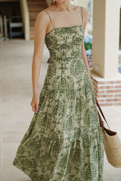 Bohemian floral camisole dress with hollow knit cardigan set - liwisi