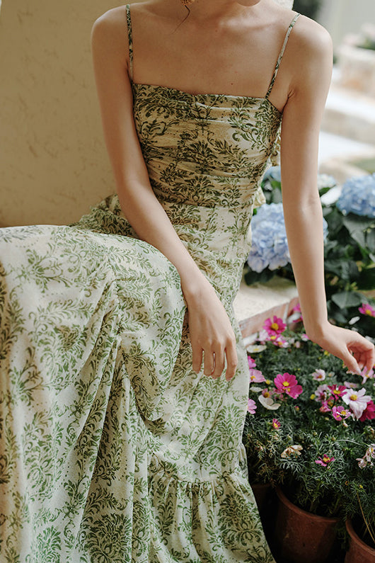 Bohemian floral camisole dress with hollow knit cardigan set - liwisi