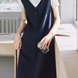Color block faux two-piece dress - liwisi