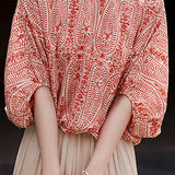 Printed batwing sleeve tie shirt - liwisi