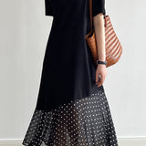 Spliced polka dot solid color dress - liwisi