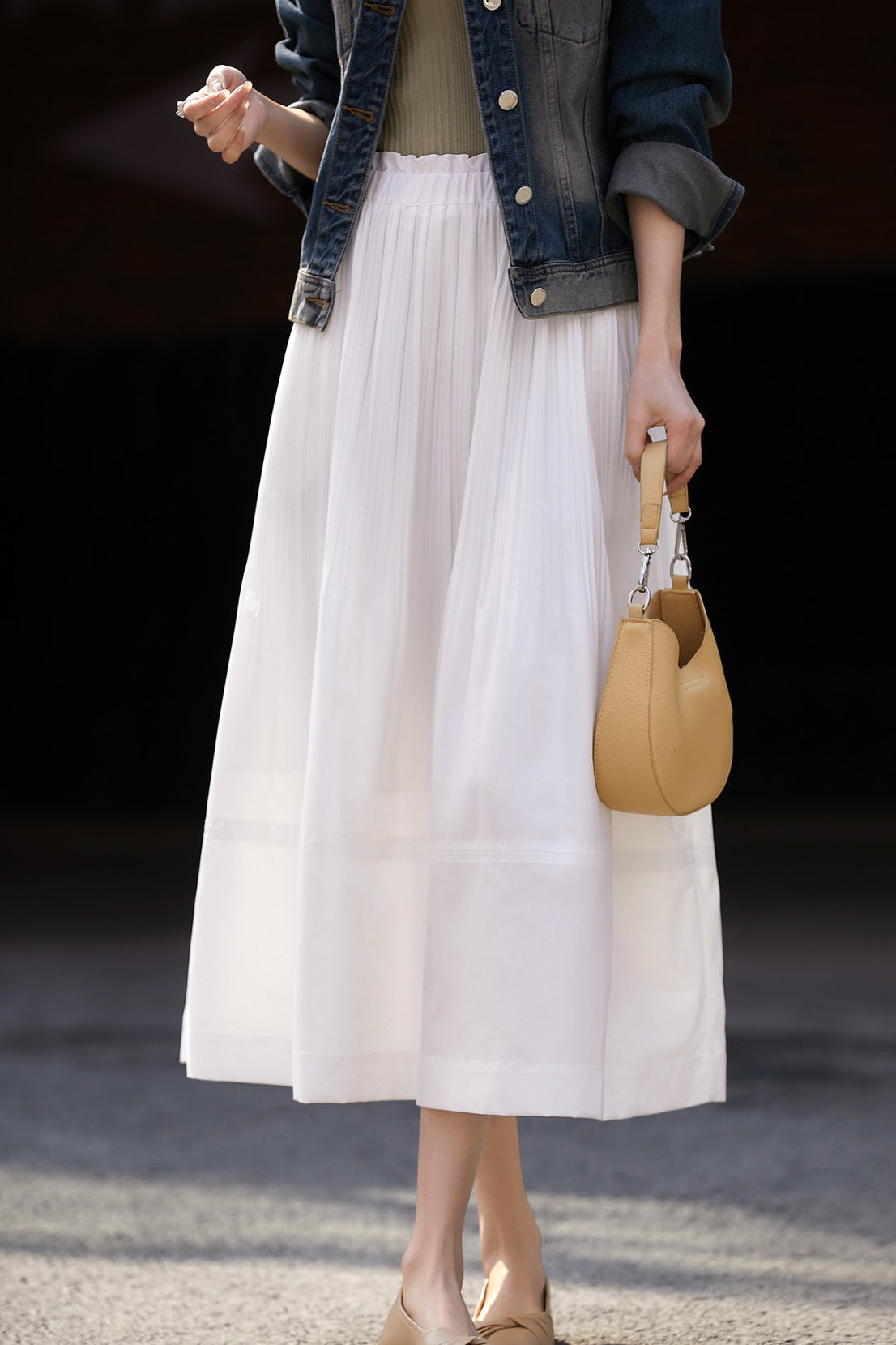 Ruffle edge solid color pleated skirt - liwisi