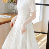 V-neck lace spliced A-line dress - liwisi