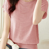 Solid color textured knit T-shirt - liwisi