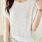Solid color textured knit T-shirt - liwisi