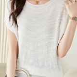 Solid color textured knit T-shirt - liwisi