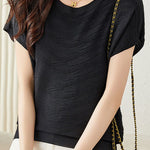 Solid color textured knit T-shirt - liwisi