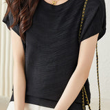 Solid color textured knit T-shirt - liwisi