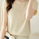 Solid color textured knit T-shirt - liwisi