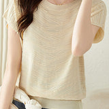 Solid color textured knit T-shirt - liwisi