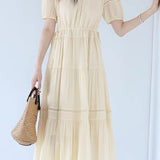V-neck lace spliced dress - liwisi
